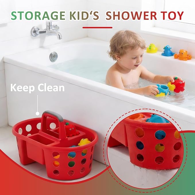 SIMPLYKLEEN Large Shower Caddy Portable 2PC - Made in USA Plastic Jumbo Size Dorm Storage Candy Tote with Handle Shower Organizer for Bathroom, Pantry, Kitchen, College Dorm, Green/Red - Image 8