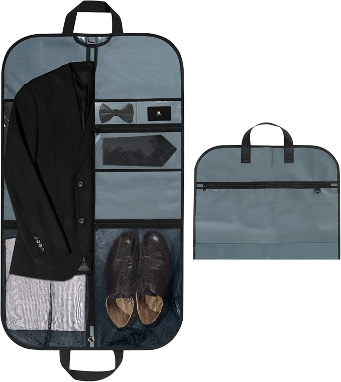 pack all 40" Gusseted Travel Garment Bag, Heavy Duty Hanging Suit Bag, Dress Bag for Closet Storage, Foldable Suit Cover Protector for Clothes Shirts Dresses Coats(Grey) by packall
