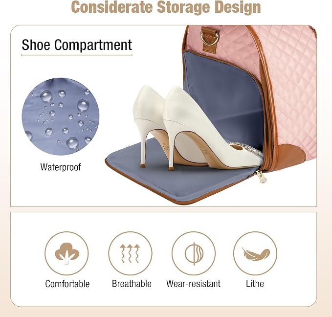 Convertible Garment Duffel Bags for Travel, Carry On Garment Bag with Shoe Compartment, 3 in 1 Foldable Suit Duffle Bag for Women, Jenni Bag for Hanging Clothes, Pink (1Pcs Set) - Image 4