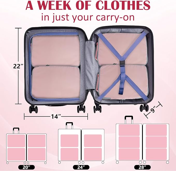 Large Compression Packing Cubes for Travel, 2 Set Compression Bags Travel Cubes for Packing Suitcase Organizer Luggage Organizer Bags Set, Pink - Image 5