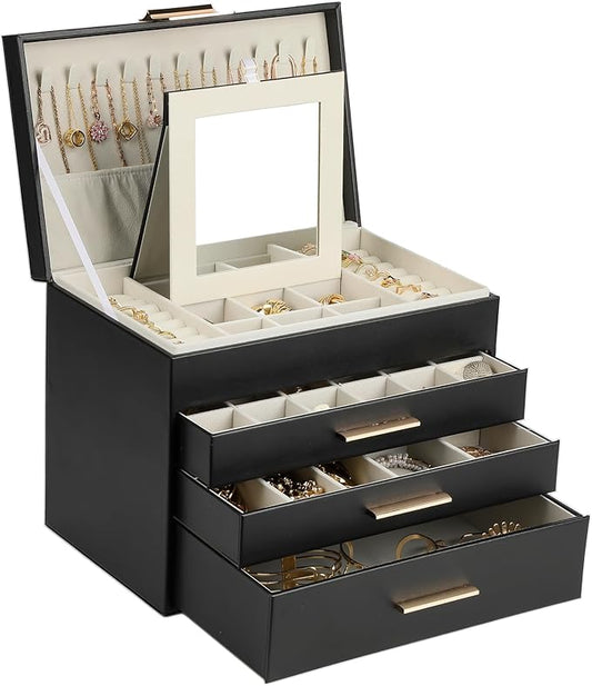 BOOVO Jewelry Boxes for Women, White and Black 6 Layer Large Jewelry Box for Necklace, Bracelet, Earrings, Rings Storage, Jewelry holder Organizer for Girls Gift (Black, 5 Layer) by BOOVO