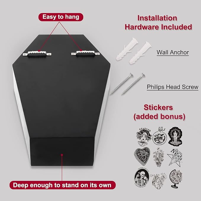 nanayo Makeup Coffin Shelf And Brush Holder – 3 Shelf Makeup Holder for Gothic Decor – Free Standing or Wall Hanging Organizer Spooky Coffin Decor for Bedroom or Bathroom - Image 6
