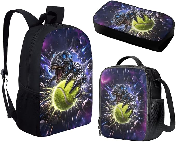 Forchrinse Dinosaur Backpack for Kids 8-12 Boys Softball School Backpack with Lunch Box Set of 3 Pcs Kids Bookbag Lightweight 17 Inch School Bag Daypack - Image 2