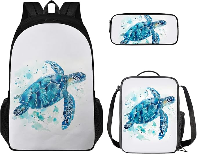 Coloranimal Turtle Backpack Set 3Pcs Included 1Pcs Backpack 1Pcs Mini Insulated Lunch Bag 1Pcs Pencil Bag School Bag Elementary Student Rucksack by Coloranimal