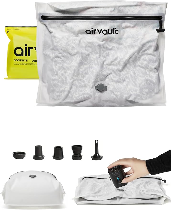 AirVault Vacuum Storage Bags for Travel with Air Pump, Waterproof Compression Packing Organizer, IPX8 Vacuum Travel Bag for Carry On Suitcase & Backpack (15L Flat, 1-Pack) by AirVault