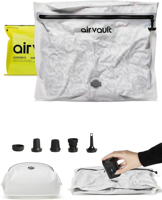 AirVault Vacuum Storage Bags for Travel with Air Pump, Waterproof Compression Packing Organizer, IPX8 Vacuum Travel Bag for Carry On Suitcase & Backpack (15L Flat, 1-Pack) by AirVault