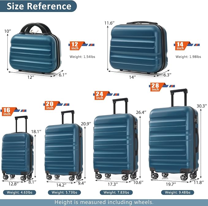 Inky Blue 6 Piece Luggage Set Hard Shell - Traveling Suitcases with Spinner Wheels and Small Cases for Family Travel, Durable Carry On Luggage Sets with Lock for Women and Men - Image 2