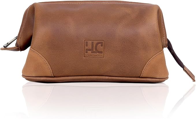 HLC Leather Toiletry Bag for Men Best Gift Premium Genuine Leather Dopp Kit Shaving Kit Organizer Travel Kit Pouch Bag for Men Large Size (TAN) - Image 2