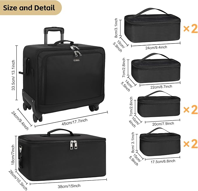 Rolling Makeup Bag, Makeup Artist Bag Professional Makeup Case on Wheels Cosmetics Organizer Bag Makeup Suitcase 2 in 1 Extra Large Cosmetology Case with 360° Swivel Wheels and Adjustable Dividers - Image 5
