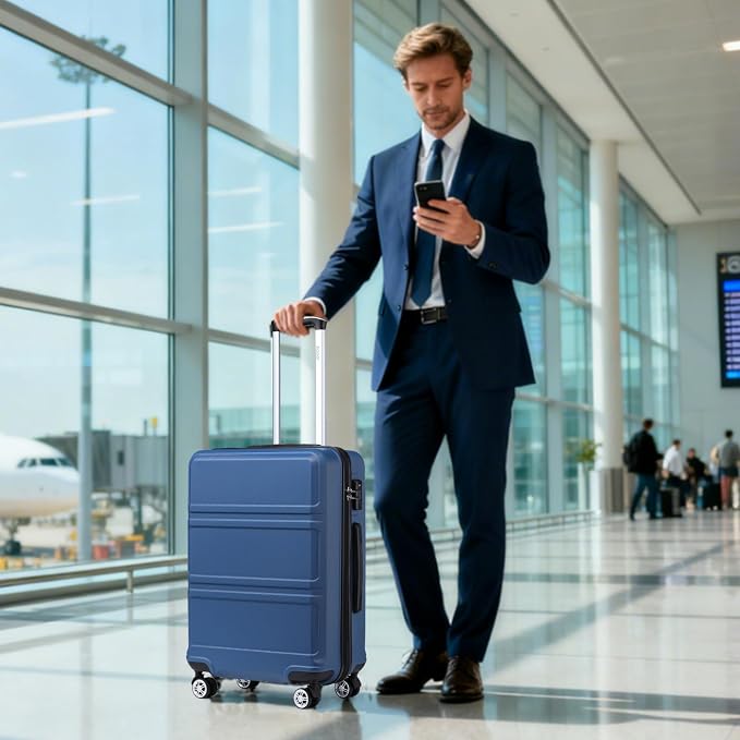 Kono 24 Inch Luggage Suitcase with Spinner Wheels TSA Lock | Lightweight PC+ABS Hardside Medium Checked Luggage Durable Rolling Suitcase Apricot Blue - Image 6