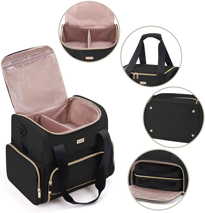 BAFAMYE Large Makeup Travel Cosmetic Bag with 2 Removable Case, Double Layer Big Travel Make Up Organizer Case, Toiletry Bag for Women, Train Cases Bags - Image 4
