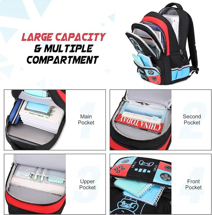 Bevalsa Backpack for Boys with 43OZ Bento Lunch Box,Insulated Lunch Bag & Pencial Case,Cool Luminous Gamer Schoolbag for Kids Teens Elementary Middle School,Bookbag Glow In The Dark - Image 3