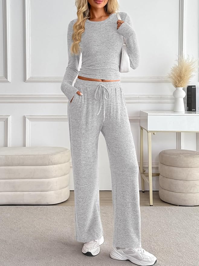 LILLUSORY Womens 2 Piece Matching Lounge Sets 2026 Fall Fashion Outfits | Long Sleeve Top & Drawstring Wide Leg Pants with Pockets, Workout Gym Comfort Sweat Suit, Travel Airport Vacation Clothing - Image 2