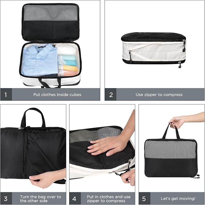 AiQInu 4-Piece Suitcase Organizer, Compression Packing Cube Space-Saving Expandable Ultralight Travel Organizer for Clothes, Shoes, Underwear Travel Set for Backpacks or Hand Luggage - Image 3