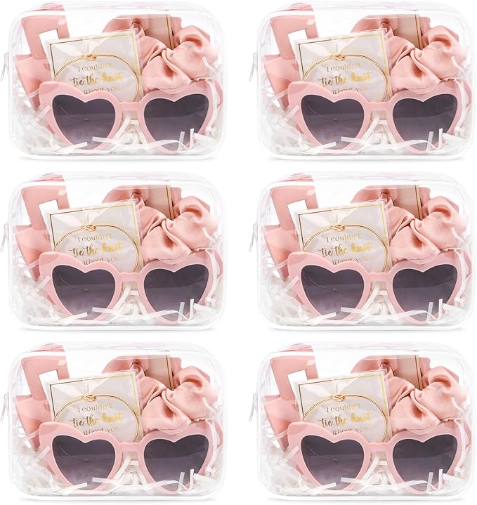 DEEKA 30 Pcs Bridesmaid Proposal Bag Set Gift Clear Makeup Toiletry Bag Bachelorette Party Favors Sunglasses Hair Claw Clips Scrunchies Knot Bracelets Bridal Wedding Party Gifts (Pink) by DEEKA