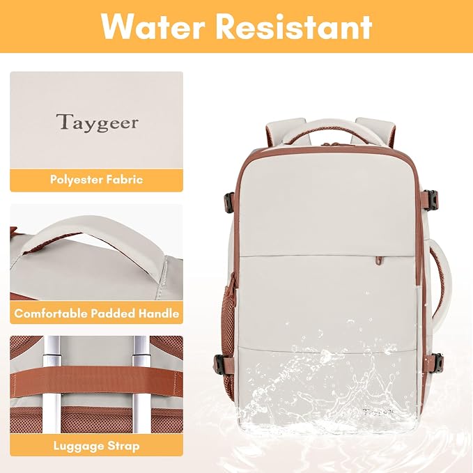 Taygeer Backpack for Women, College Backpack with Laptop Compartment | Travel Laptop Mochila Carry On Luggage with Shoe Pouch, Airline Approved Personal Item Bag For Weekender Hiking, Khaki White - Image 7