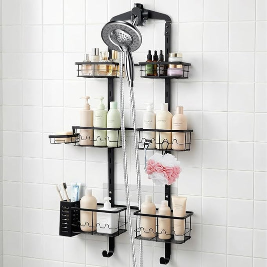 Extra Large Shower Caddy Hanging, Rust-Resistant Shower Organizer Hanging, 3 Tier Height-Adjustable Over the Head Caddy, Rack with Soap Basket (Black) by Unknown