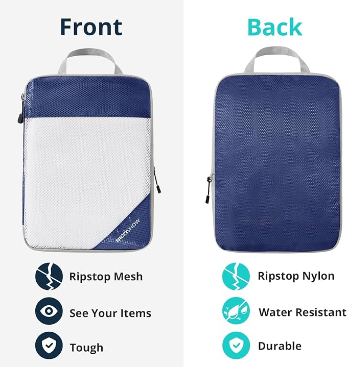 NICOSHOW 3 Set Compression Packing Cubes for Travel - Compressible, Lightweight, and Space-Saving Packing Cubes, Travel Essentials for Women, Navy - Image 6