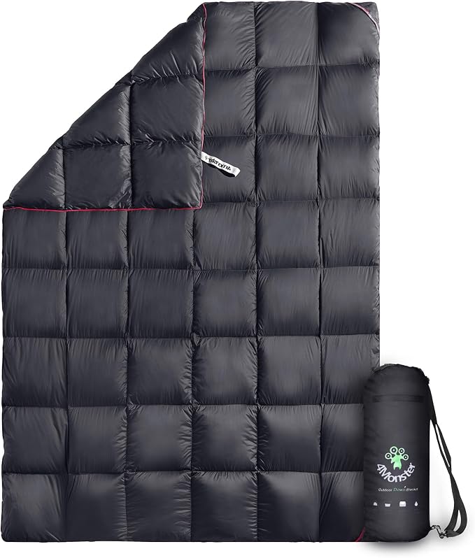 4Monster Down Camping Blanket, 650 Fill Power Ultralight Packable Puffy Blanket, Warm, Waterproof & Windproof Outdoor Quilt for Backpacking, Travel, Stadium, Beach by 4Monster