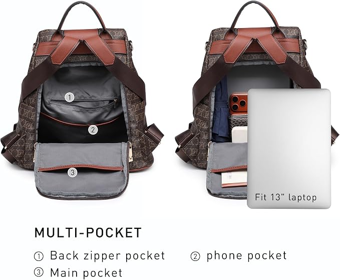 Women Fashion Backpack Purse Multi Pockets Anti-Theft Rucksack Travel Shoulder Bag Handbag - Image 7