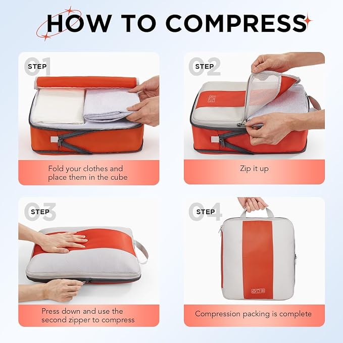 OlarHike Compression Packing Cubes Garment Bags,Orange,10 Set - Image 3