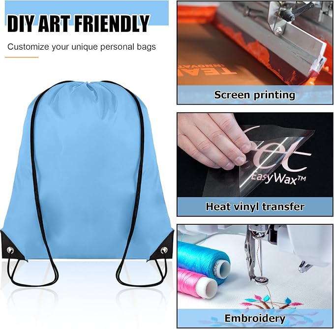 Grneric 40 Pieces Drawstring Backpack Bulk Cinch Sackpack Ployster Drawstring Bags for Gym Party Trip(Sky Blue) - Image 5