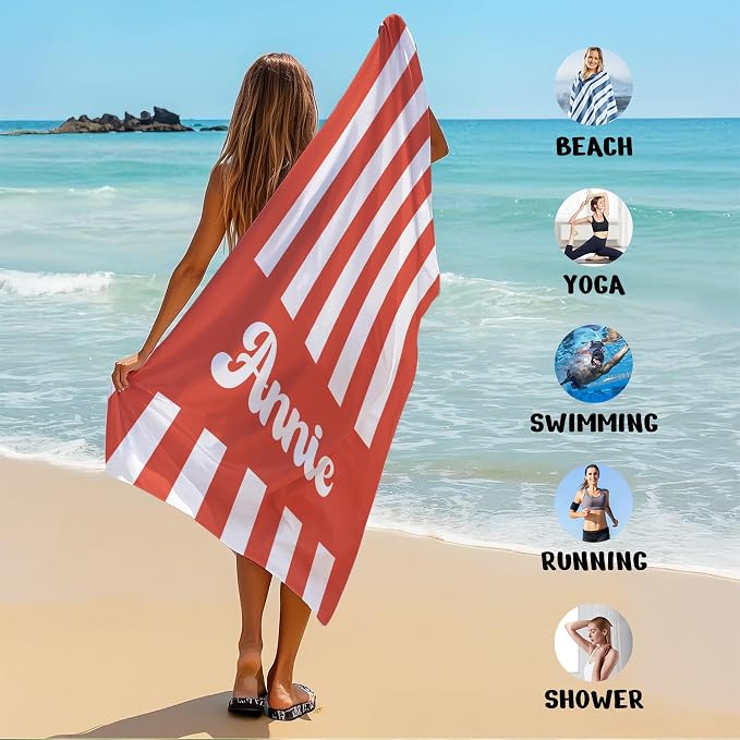 JML Personalized Beach Towel with Name, Custom Cabana Stripe Beach Towel, Customized Microfiber Pool Towel, Quick Dry & Absorbent Swim Towel for Adult,Mother's Day, Birthday, Summer Holiday,Vacation - Image 6