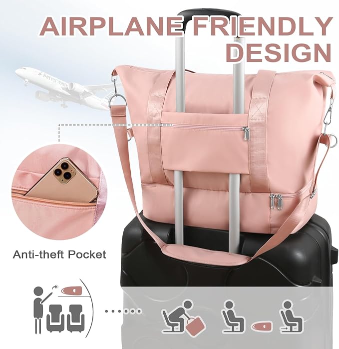 WOOMADA Weekender Bag for Women, Travel Duffel Bags with Shoe Compartment & Wet Pocket, Personal Item Bag for Airlines - Image 4