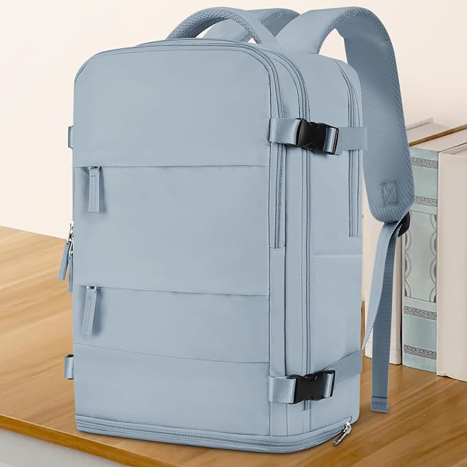 coowoz Large Travel Backpack For Women Men,Carry On Backpack Flight Approved,Hiking Backpack Waterproof Outdoor Rucksack Casual Daypack Fit 15.6 Inch Laptop Shoes Compartment,30L (Gray Blue) - Image 2