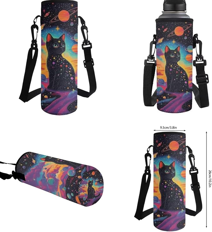 Girls Backpacks Ages 6-8 8-10 Black Cat Backpack Set for Girls, Cool Space 17" Bookbag Set with Lunch Box, Pencil Case & Bottle Holder, Lightweight Backpack for Teens Kids Travel Outdoor - Image 6