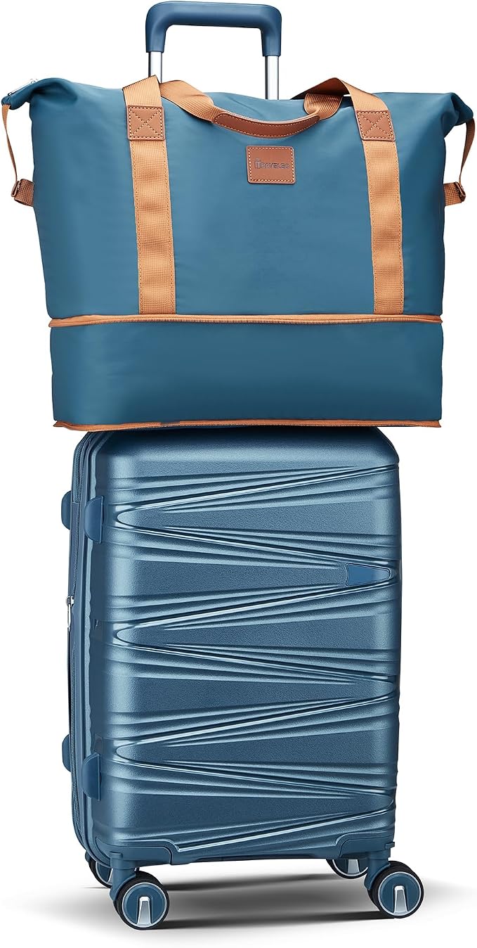 TRAVELEO 4 Piece Carry On Luggage Set 20 Inch, Expandable PP Hardshell Suitcase with Detachable Spinner Wheels TSA Lock, Includes Cosmetic Case, Travel Tote & Toiletry Bag, Lightweight (Peacock Blue) - Image 8