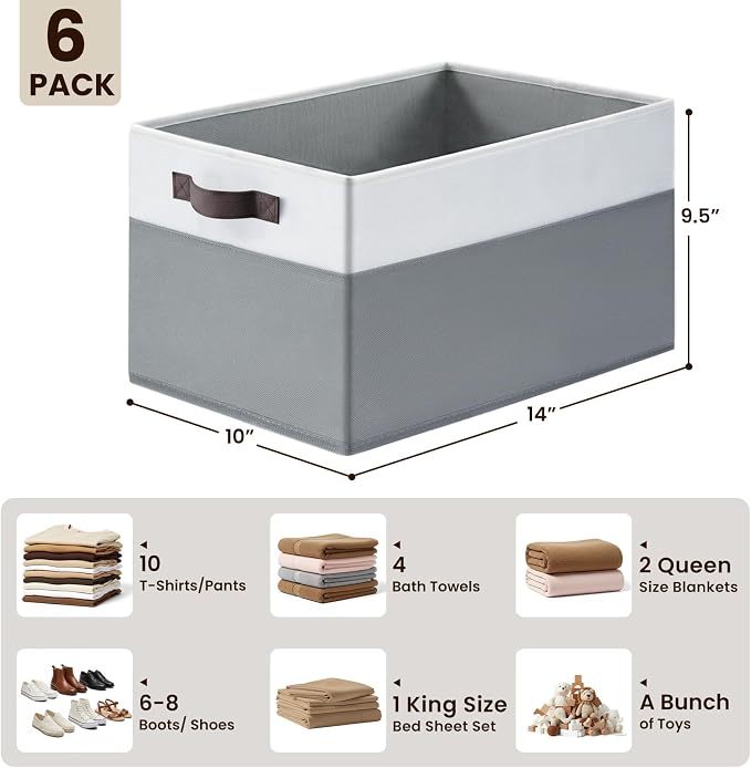 Criusia Closet Organizers and Storage Baskets - 6 Pack Shelf Organizer Bins with Handles - Clothes Storage Bins for Bedroom Nursery Home Closet Organization - Blanket Toy Storage Organizer - Image 2