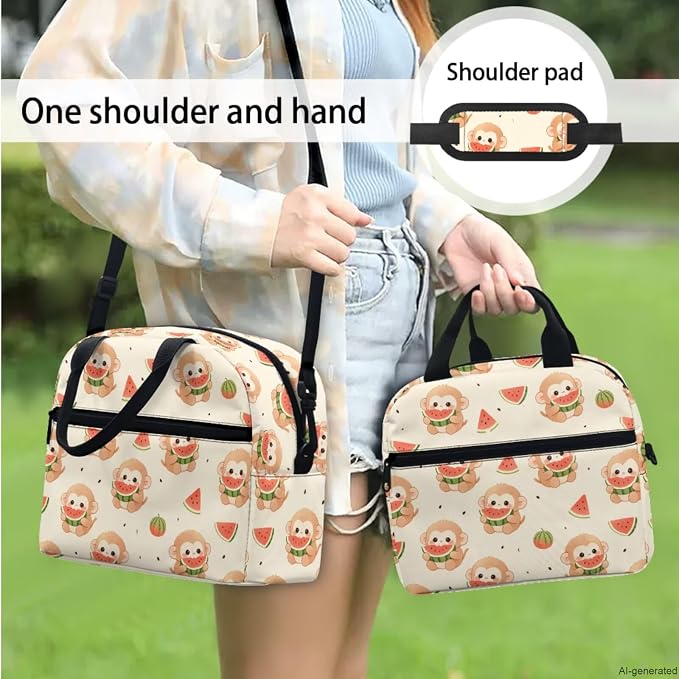 Monkey Backpack for Kids Boys Girls School Bag Set 4 in 1 Cartoon Monkey Watermelon Bookbag Lightweight 17 Inch Travel Backpack with Lunch Box Pencil Case Water Bottle Holder Daypack - Image 3