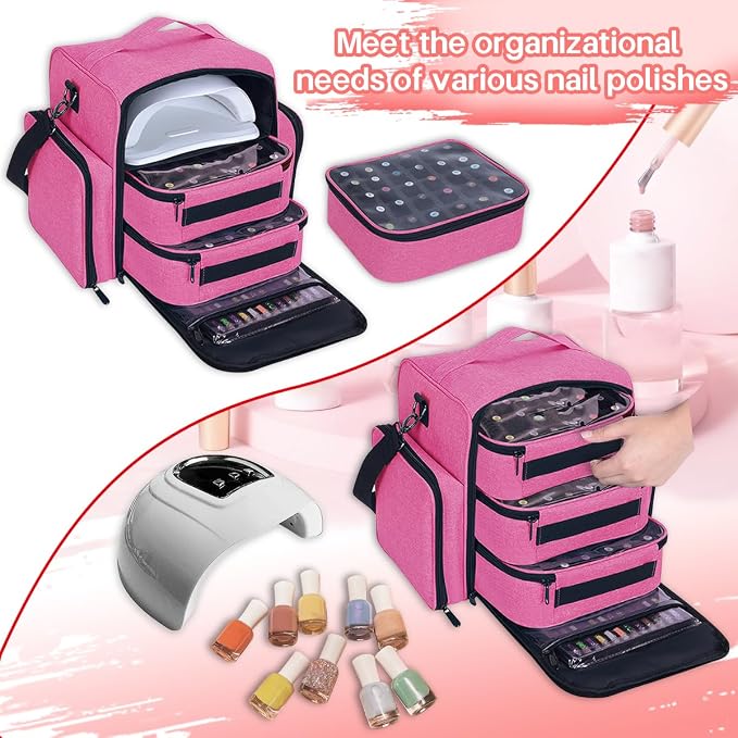 Nail Polish Organizer Case Hold 90 Bottles with 3 Detachable Bag,Red | Portable Travel Storage Box Designed for Women's Nail Tools, Essential Oils and Cosmetics Sets - Image 6