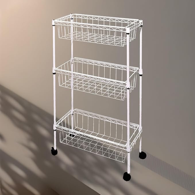 NSF white 3-layer storage rack, kitchen basket rack, vegetable tableware sorting, laundry room dirty clothes storage, detachable storage basket, multifunctional household epoxy resin - Image 5