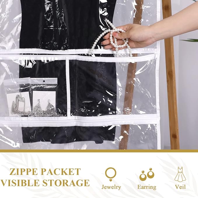 Sanwuta 4 Pcs Clear PVC Large Dance Garment Bags for Dancers Costume Long Garment Bag with 4 Zipper Pockets for Competitions(22.8 x 65 Inch,Clear) - Image 4