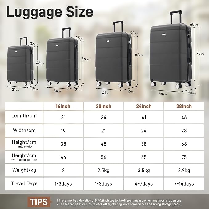 6 Pcs ABS Hardshell Luggage Sets Spinner Wheel Suitcase Lock Suitcases Charcoal - Image 6