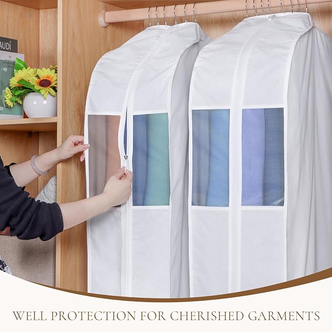 Univivi Premium Cotton Garment Bags for Hanging Clothes, 32 Inch Washable Suit Bags for Closet Storage with Extra Large 10" Gusset & Clear Window - Perfect for Shirts, Short Skirt - 4 Pack - Image 5