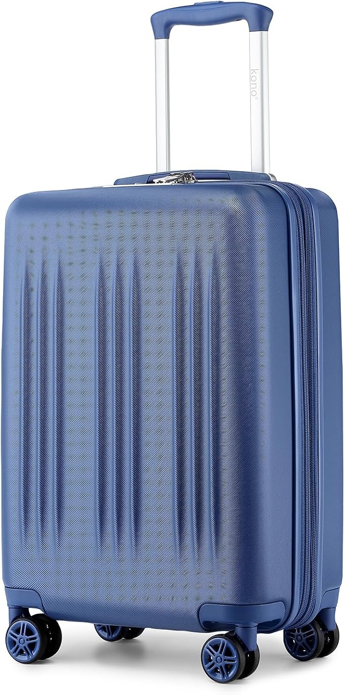 Kono Small 20 Inch Expandable Carry On Luggage with Quiet Spinner Wheels & TSA Lock, Scratch and Drop Resistant PC+ABS Hardside 22x14x9 Airline Approved Suitcase, Navy Blue by Kono
