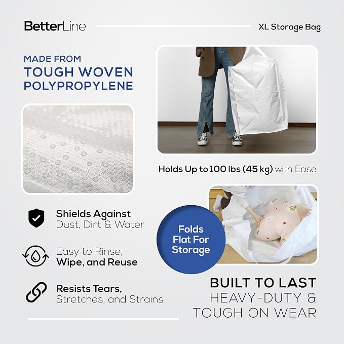 Extra Large Storage Bag - Heavy Duty 45x22x16 Inches Huge Tote Duffel with Max Load of 100 lbs. (45kg) - Tear-resistant & Water-resistant Polypropylene Woven Cloth, With Zippers - Image 4