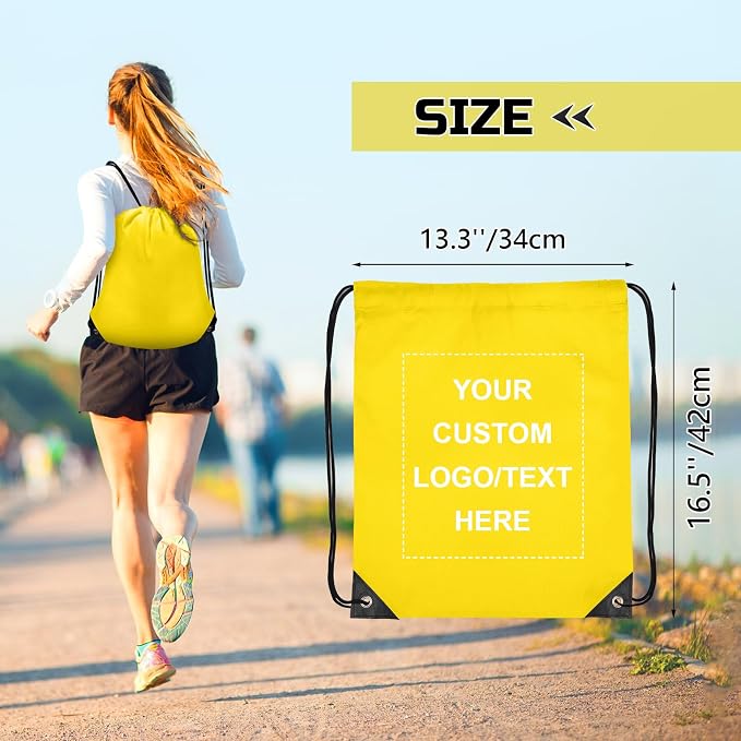 Grneric Custom Drawstring Bags Bulk 10/20/50/100/200 Pack, Promotional Items With Your Logo Personalized String Backpack for Gym, Sport, Travel, Yellow - Image 3