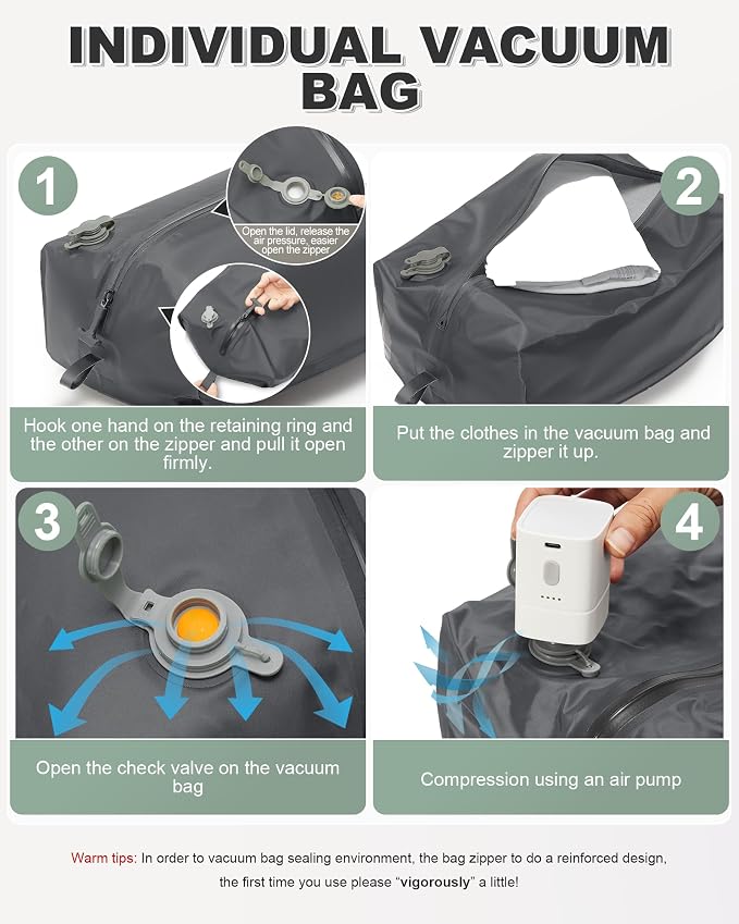 VGCUB Vacuum Backpack Travel with Pump, Vacuum Seal Compression Bags Laptop Backpack Personal Item - Image 3