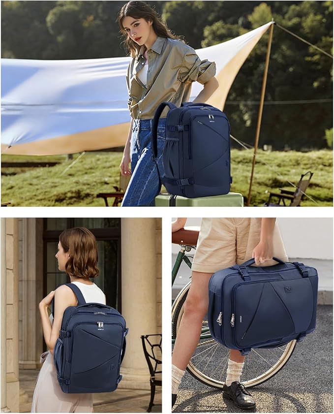 ECOHUB Carry On Travel Backpack, Expandable Airlines Personal Item Bag 18x14x8, Water Resistant 17 inch Laptop Backpack Flight Approved, 12 Pockets 30L Work Backpacks with Wet Pocket Cable Slot, Blue - Image 8