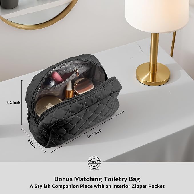 STOVER Women’s Convertible Garment Duffel Bag for Travel – 2-in-1 Carry-On Weekender/Overnight Tote - Wrinkle-Free Dresses, Suits & Clothes + Shoe Compartment & Bonus Toiletry Bag (Onyx Black) - Image 6