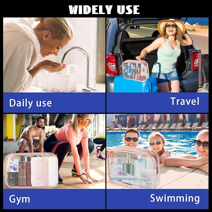 16 Pieces Clear Cosmetic Bags, Large Transparent Makeup Bags, TSA Approved Toiletry Bag for Travel, PVC Waterproof Clear Pouch with Zipper Make Up Bag for Women and Men Traveling (Rose Pink-L)