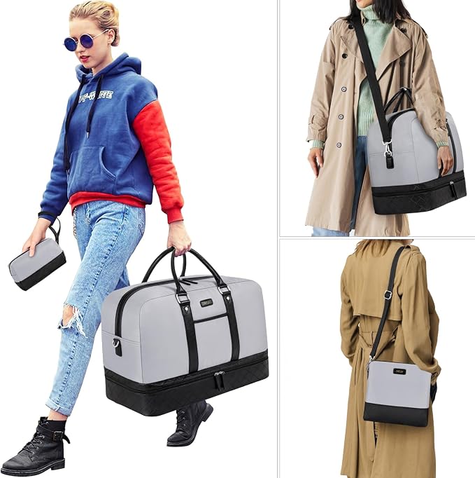 Weekender Bag for Women, Large Overnight Bag Canvas Travel Duffel Bag Carry On Tote with Shoe Compartment 21" 3Pcs Set - Image 6