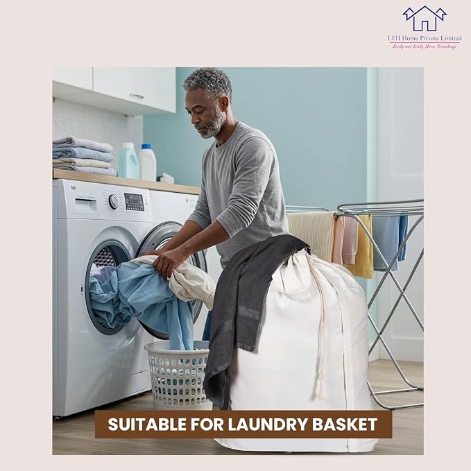 LFH Home Cotton Rich Canvas Extra Large Laundry Bag with Handle, Heavy Duty Drawstring Closure Washable Laundry Bags School Travel, Home, Hotel, College Dorm, Organizer Sack, Toys 28x36-White - Image 5
