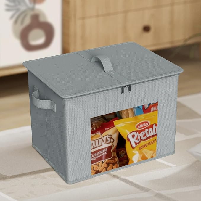 Zilink Fabric Storage Bins with Lid 4-Pack Stackable Closet Storage Bins Sweater Organizer with Zipper & Clear Window Closet Organizers and Storage Box for Home, Bedroom (Light Grey,17" x 12" x 12") - Image 4