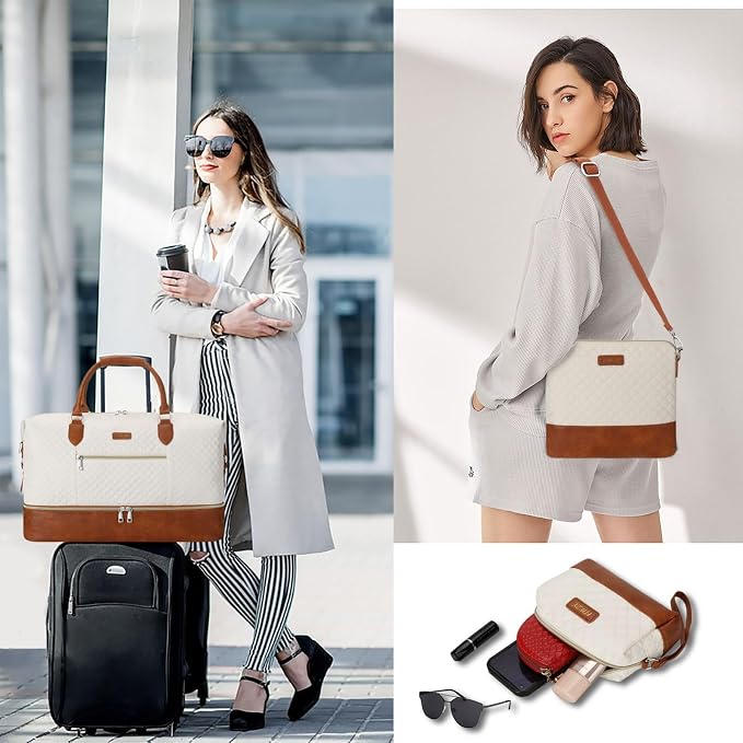 ITIEZY Weekender Overnight Bag for Women - Large Travel Duffel Bag with Shoe Compartment, Gym Duffel Bag Hospital Bag Carry On Tote Bags for Airplanes with Crossbody Bag Toiletry Bag 3Pcs Set - Image 2