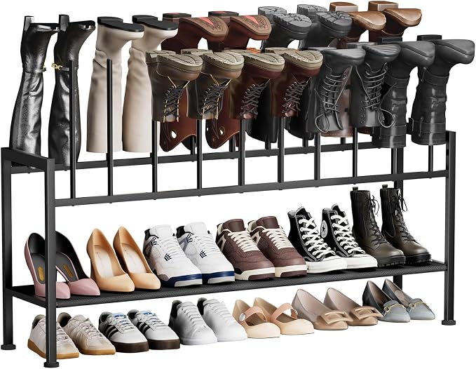 DIMJ Boot Rack 3-Tier - Black Metal Boot Storage Rack for Tall Boots Organizer Tall Boots, Shoe Rack for Boots, Sneakers, High-Heel, Entryway, Fit for 10 Pairs, Black by DiMJ